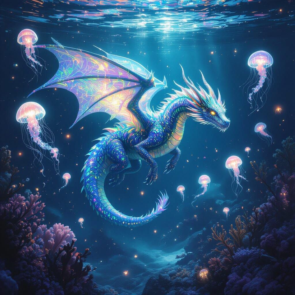 Bioluminescent Dragon in the Deep Ocean