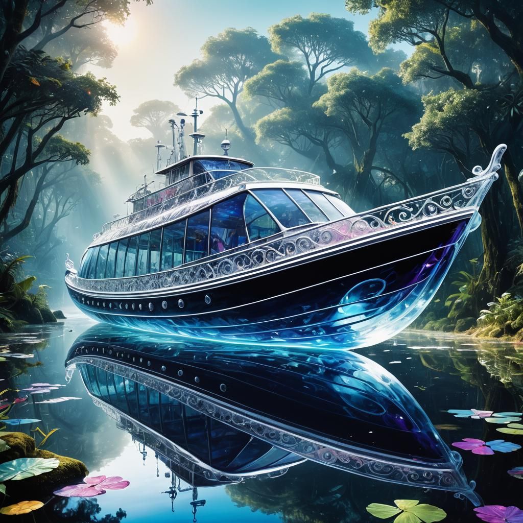 Majestic Glass Boat in Jungle River