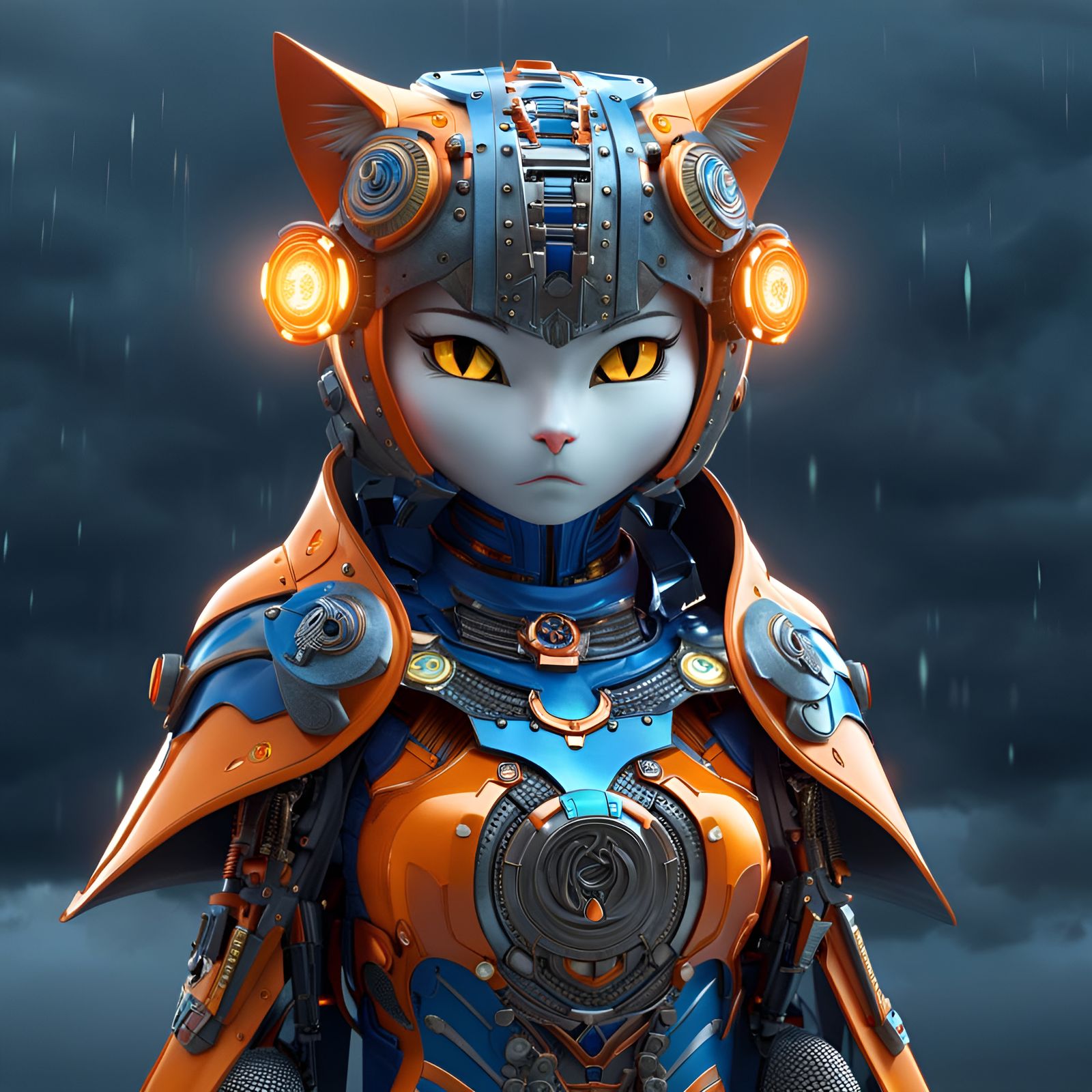 Cyborg Cat Robot in Japanese Art Style