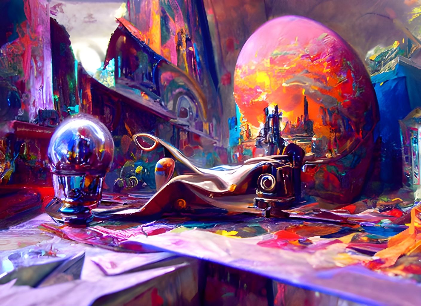 Surreal Still Life in Vibrant Mixed Media