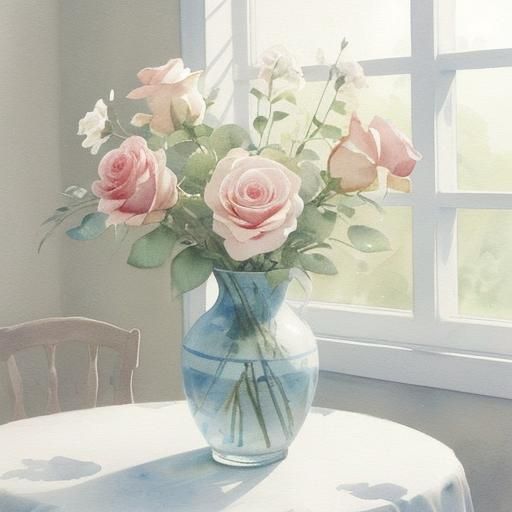 Soft Watercolor Roses in Boho Interior