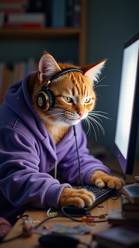 Gamer Kitten in Steampunk Inventor's Lair