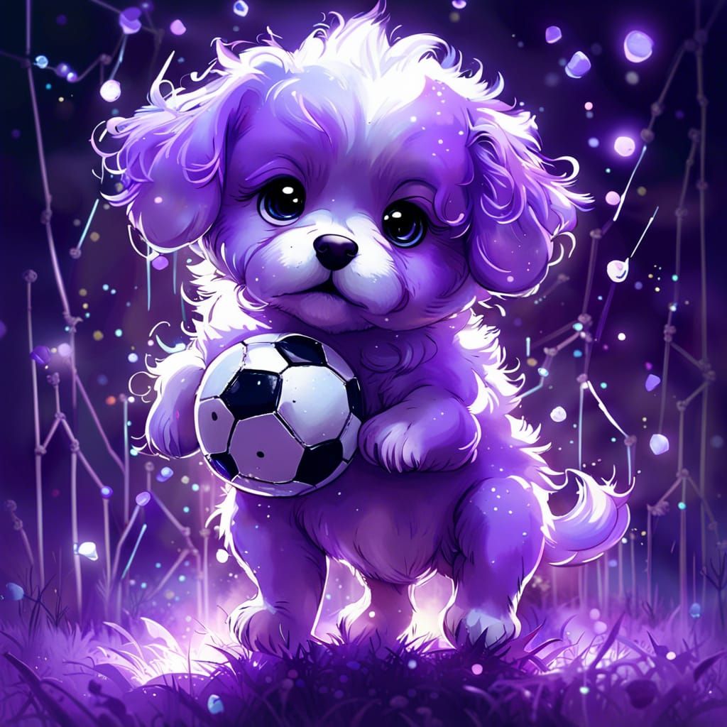 Lilac Puppy Constellation Plays Football in Bioluminescent G...