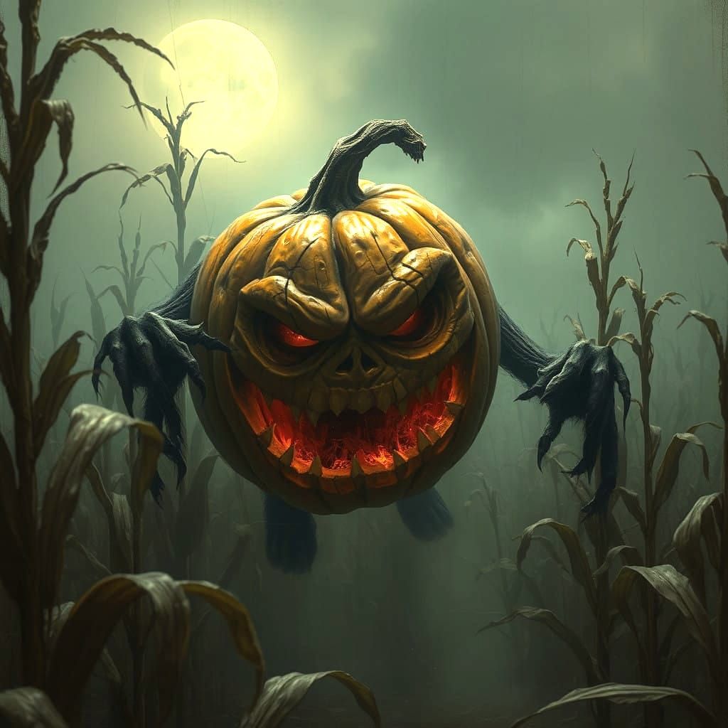 Eerie Cornfield Encounter in a Dark Gothic Style
