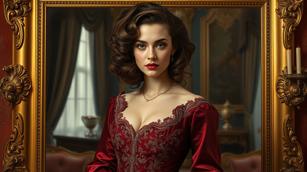 Victorian Woman in Gilded Frame: Old Masters Style