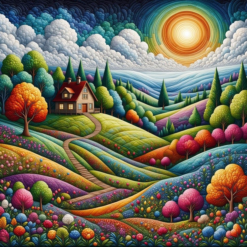 Enchanting Fairytale Village Under Starry Night Sky