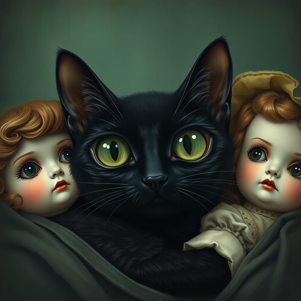 Black Cat Portrait in Big Eyes Style