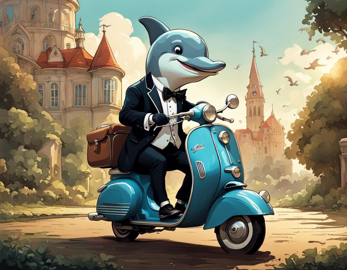 Vespa Dolphin Heading to His First Date