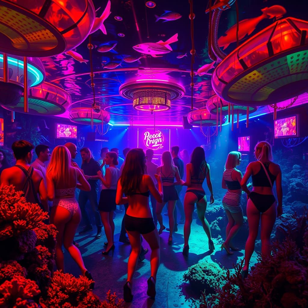 Cyberpunk Underwater Nightclubs with Neon Lights