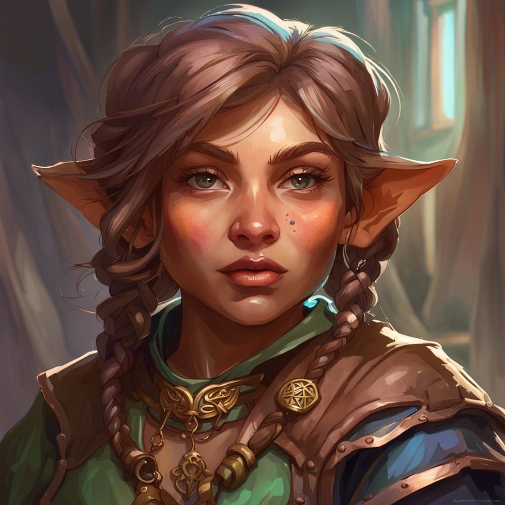 Detailed Portrait of a Halfling Trader in Fantasy Art Style