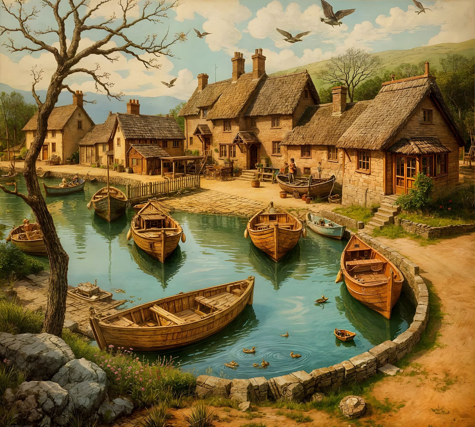 Whimsical Fishing Village in Vintage Style
