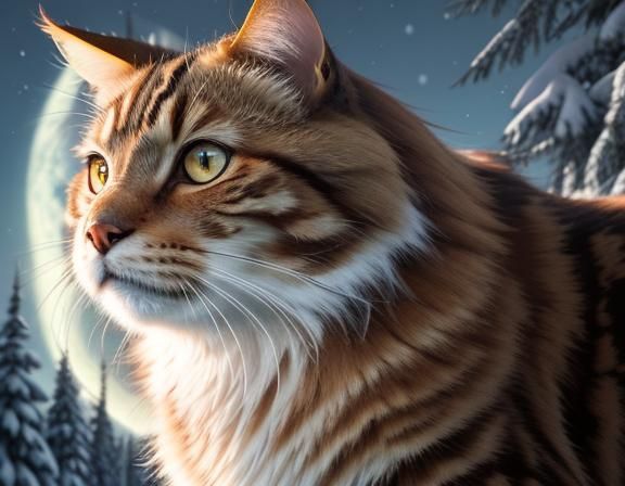 Siberian Cat Wizard in Snowy Forest, Anime Style