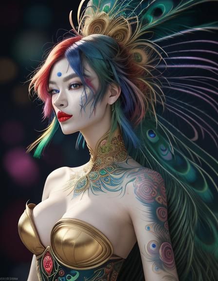 Rainbow Woman Portrait in Abstract Expressionist Style