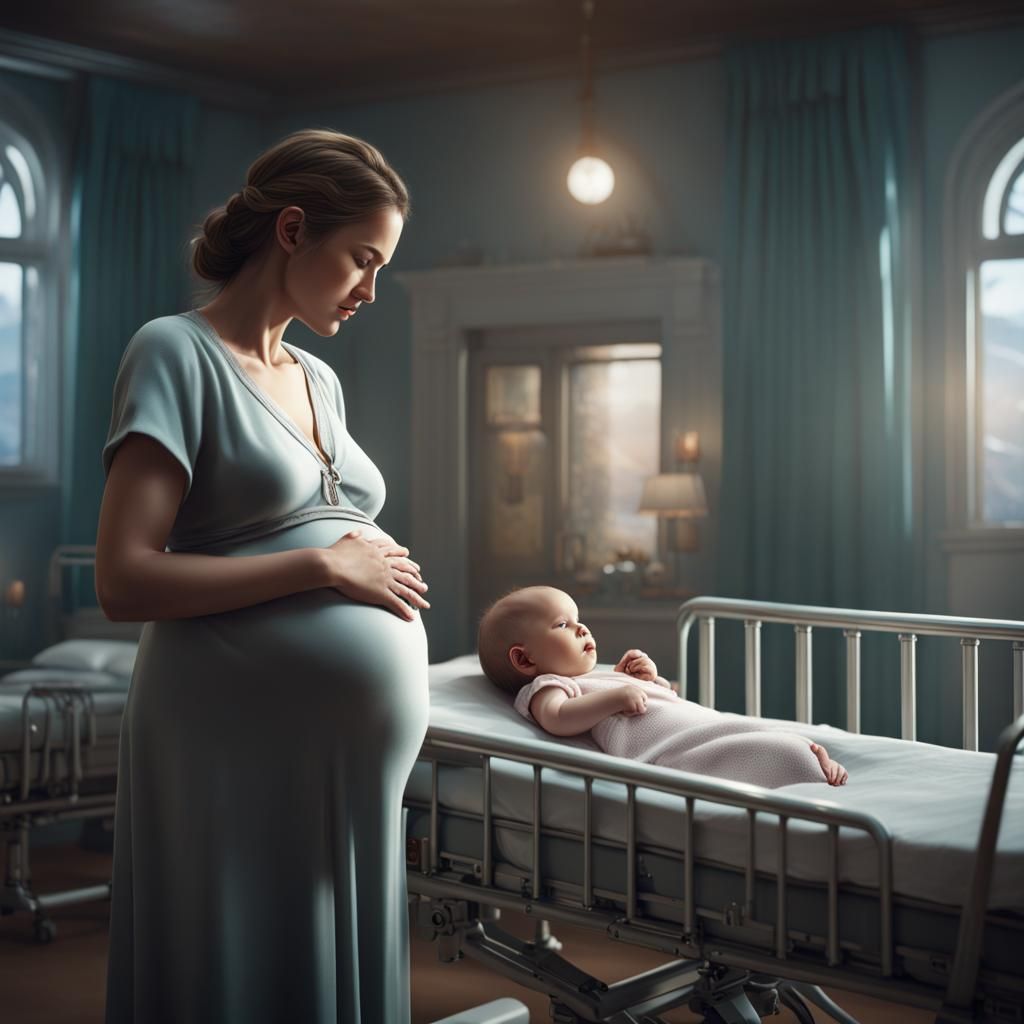 Pregnant Woman in Hospital: Detailed Matte Painting