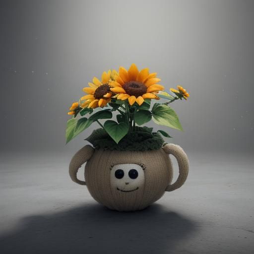 Whimsical Plushbloom Sunflower in Detailed Matte Painting