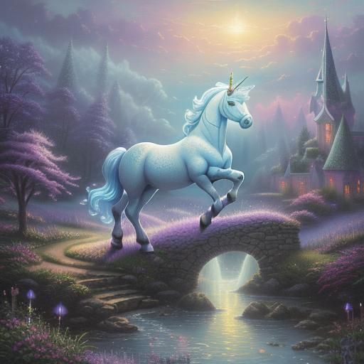 Ethereal Little Unicorn in Dreamy Landscape