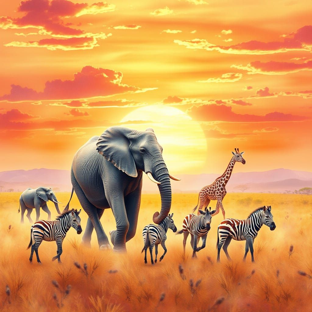 A Golden Savannah under a Dramatic Sunset