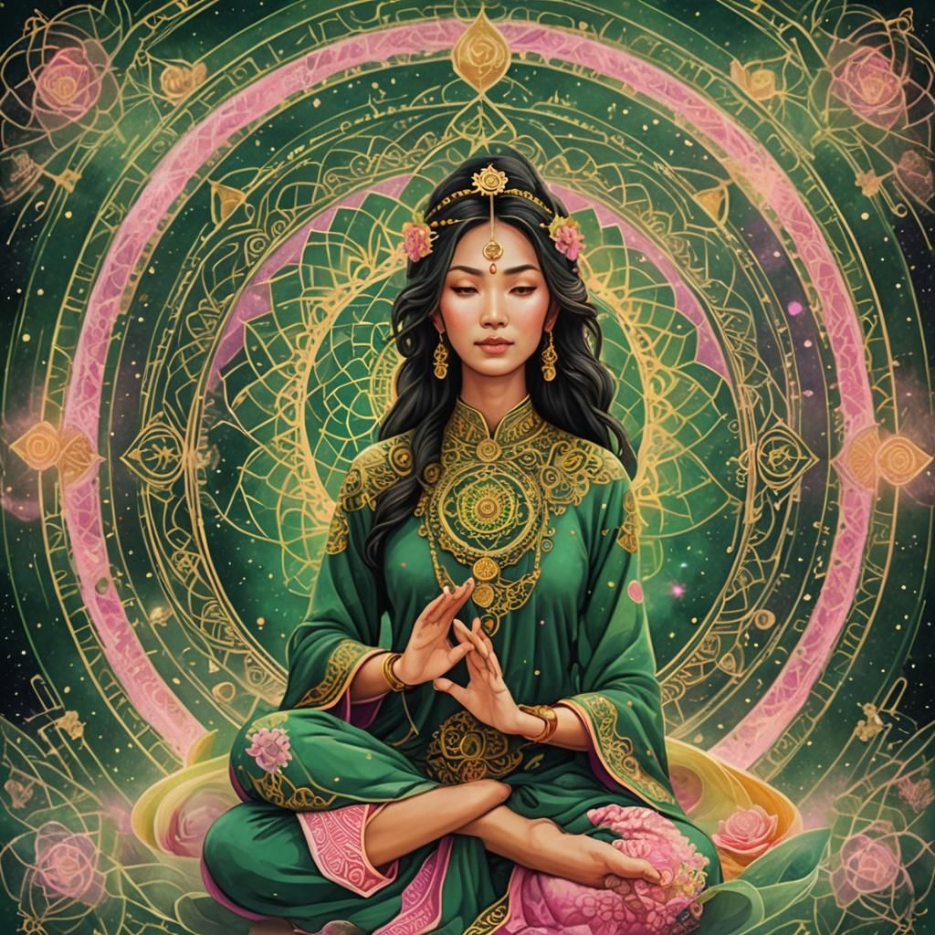 Asian Woman in Space Mandala Art