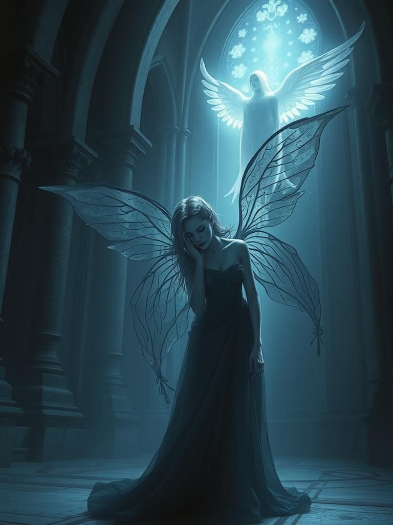 Distressed Fairy in Cathedral of Light and Shadow