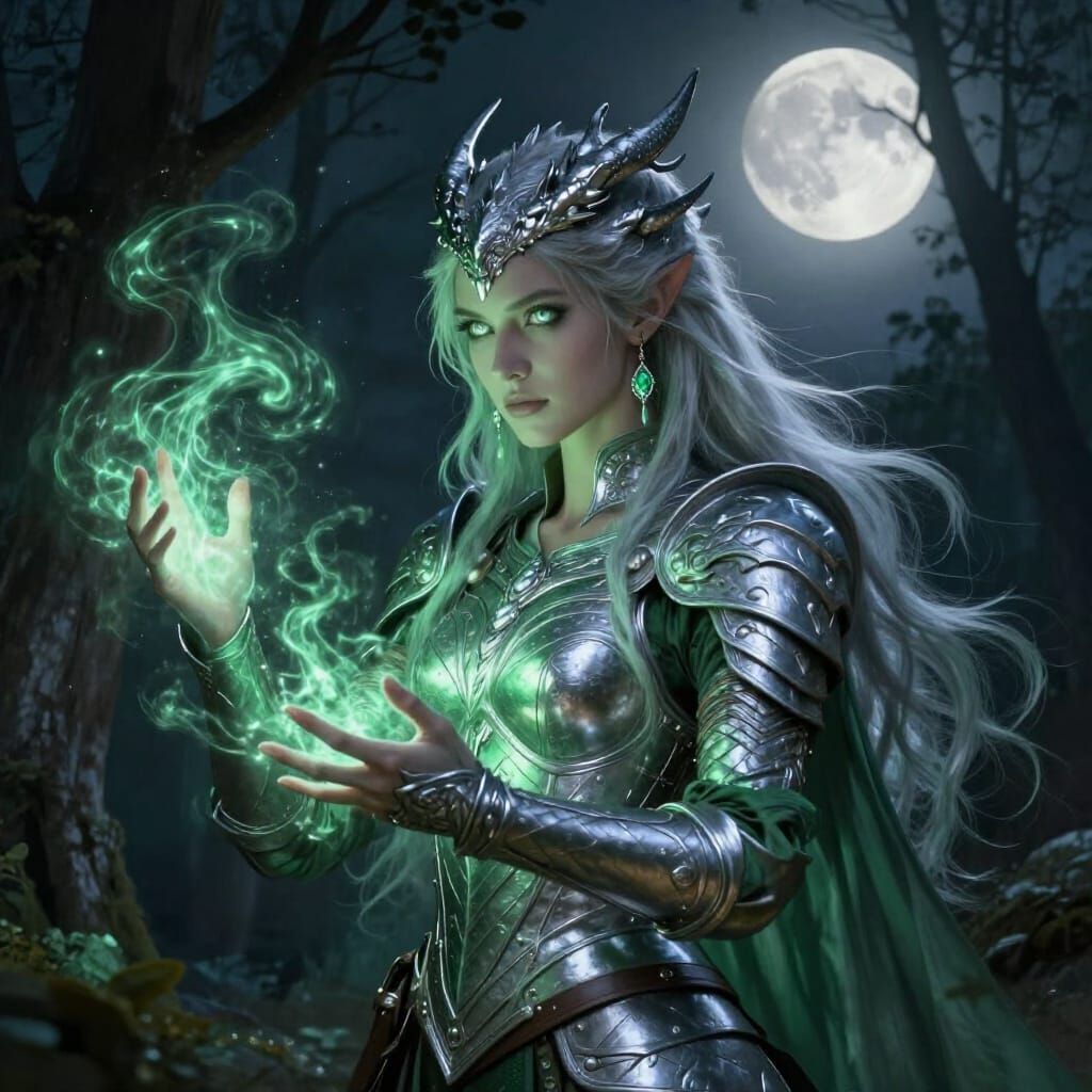 Druid Conjures Magic Under Full Moon