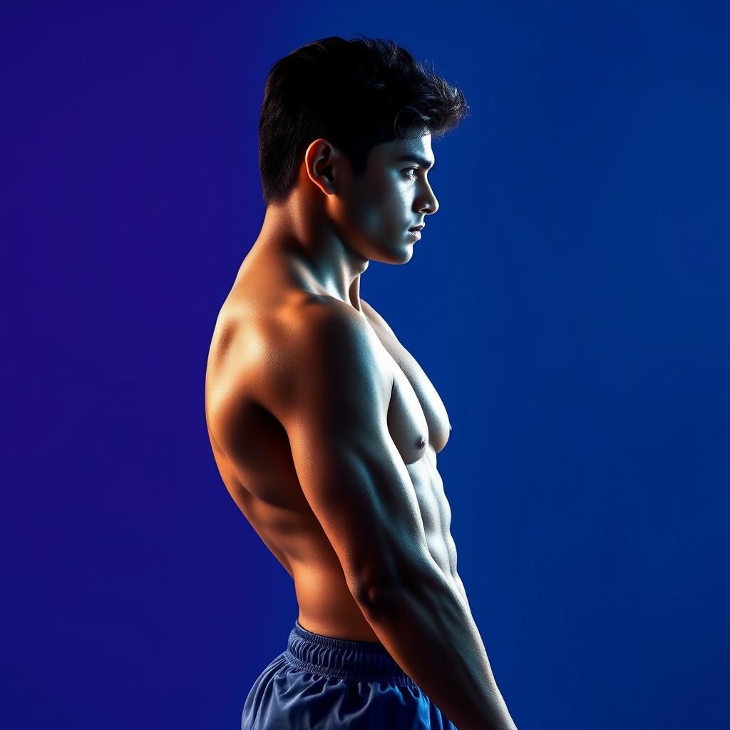 Athletic Indian Youth in Blue Shorts: Hyperrealistic Splash ...