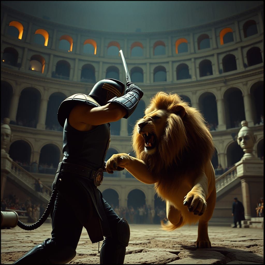 Judge Dredd Battles Lion in Epic Colosseum Showdown