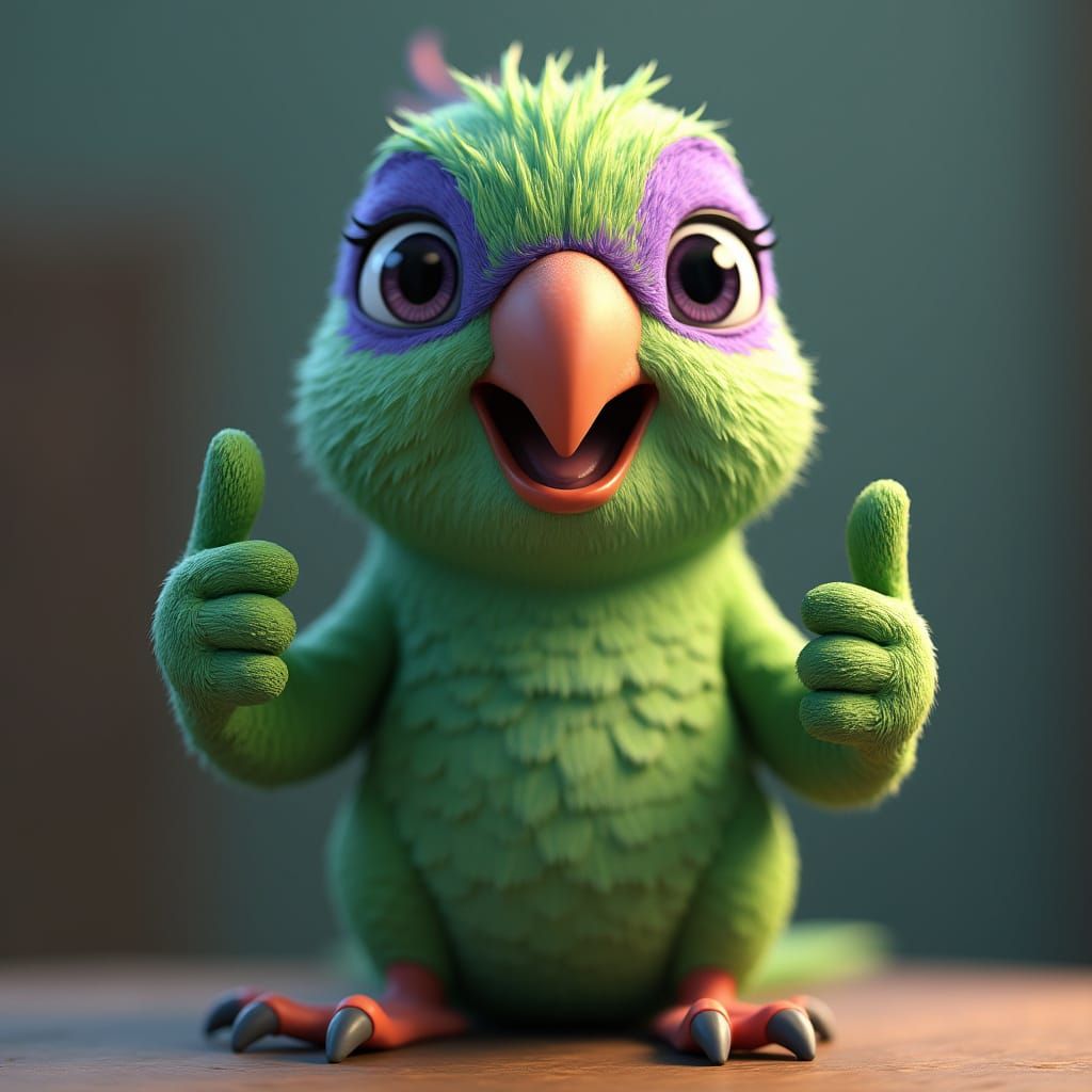 Smiling Parrot Giving Thumbs Up in 3D Anime Style