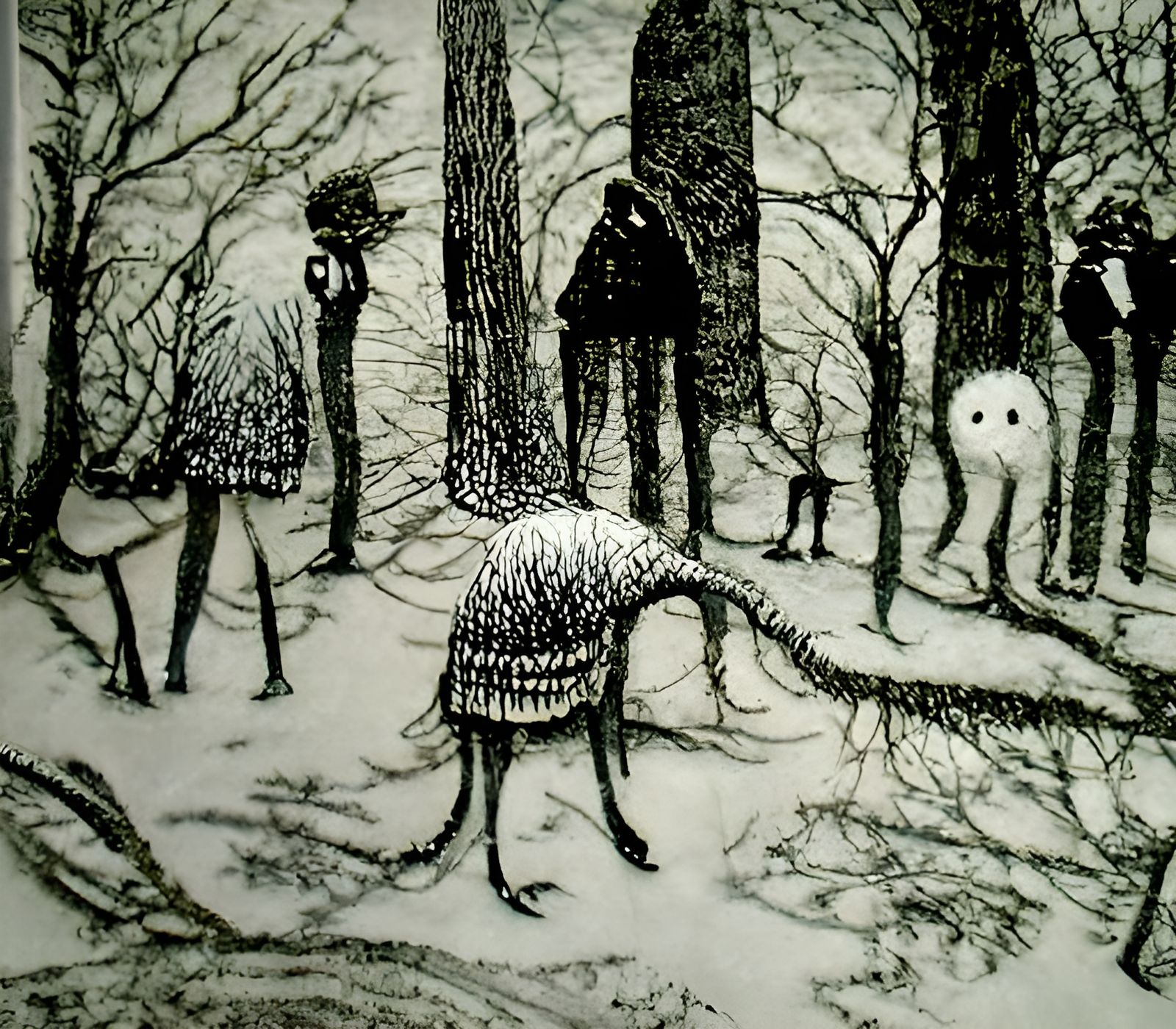 Spooky Forest Creatures in Pen and Ink Style