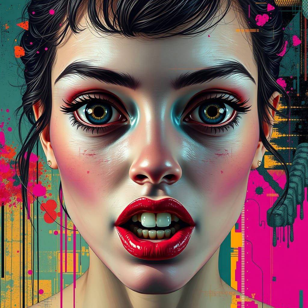 Distorted Portrait with Glitch Art Aesthetics