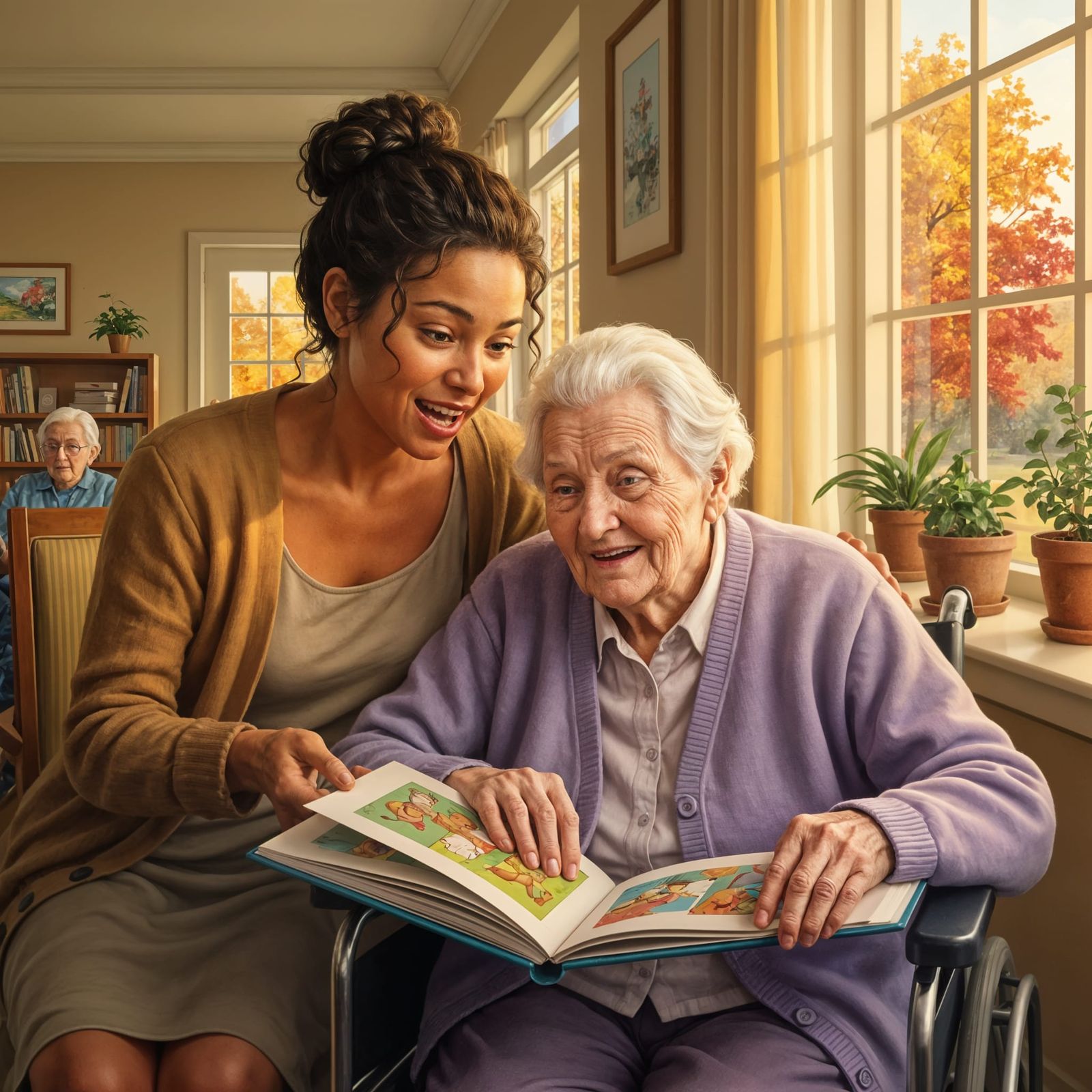 Generations Connect in Heartwarming Nursing Home Oil Paintin...