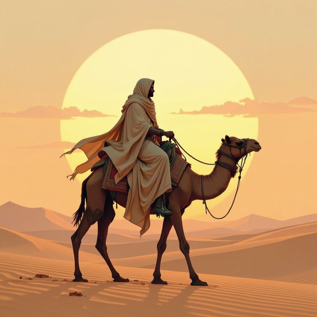 Warrior on Camel at Sunset, Digital Art