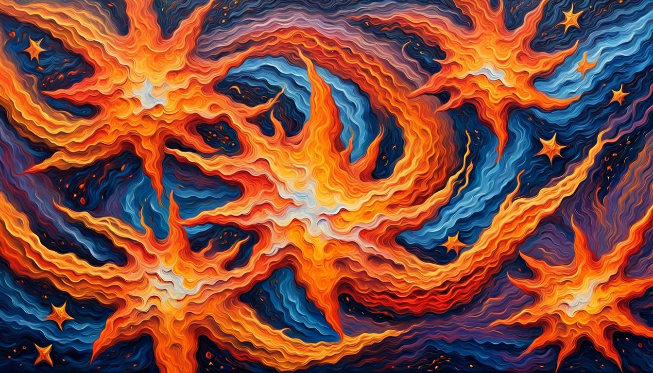 Fiery Cosmic Stars in Impasto Oil Painting
