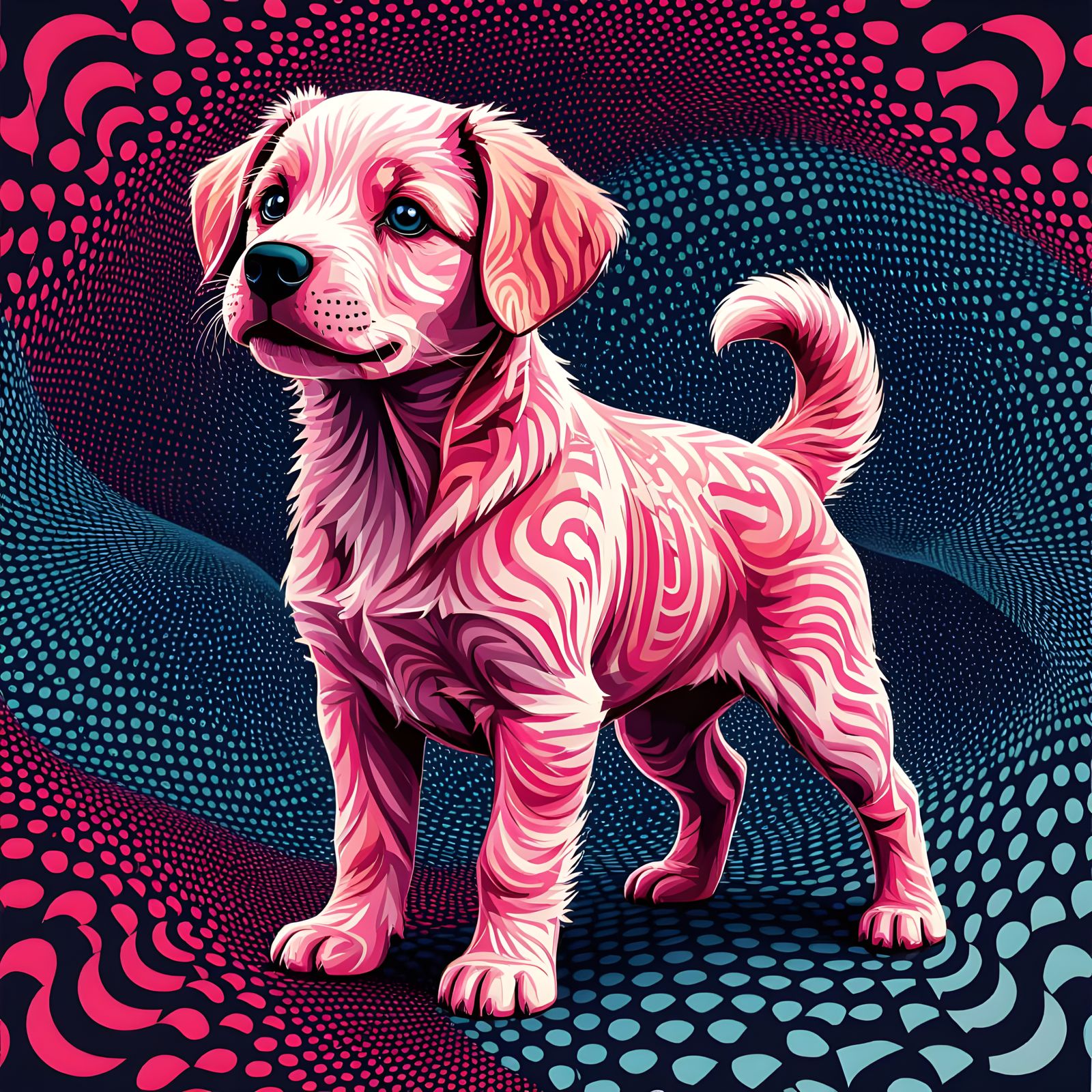 Abstract Pink Dog Fractal Art in Pop Art Style