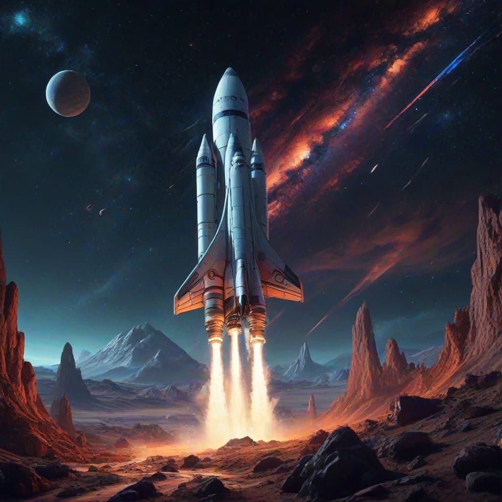 Vibrant Space Rocket Landing: A Digital Sci-Fi Painting
