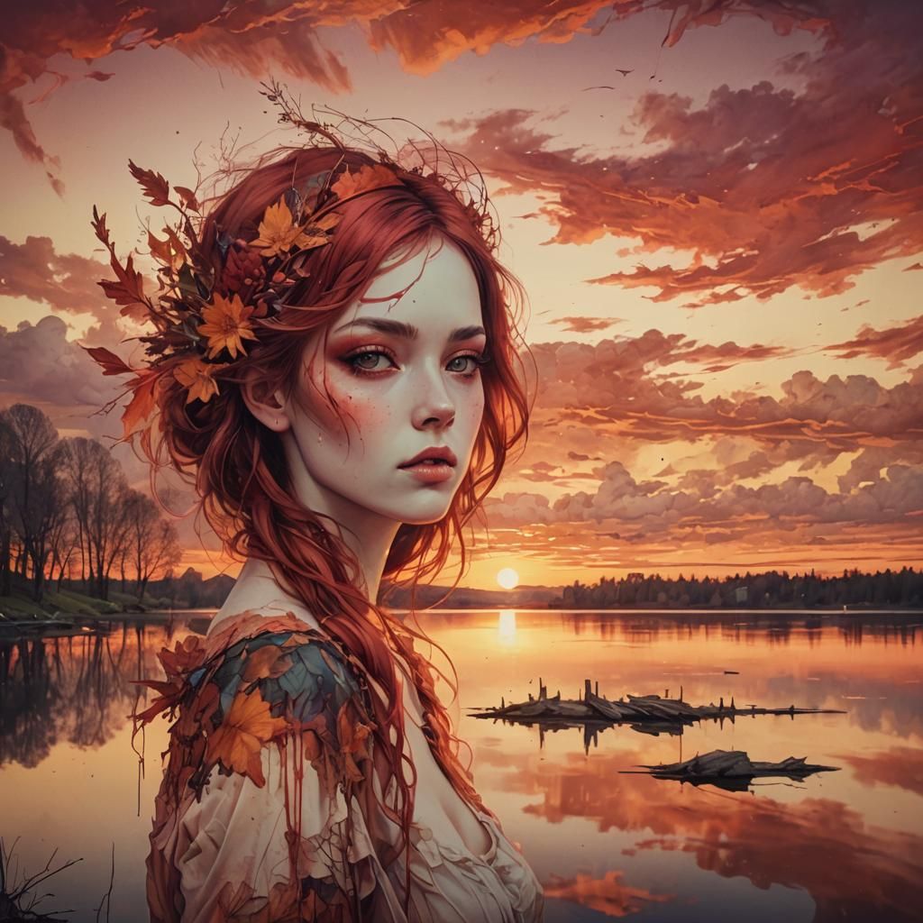 Warm Sunset Over Lake in Dreamy HDR