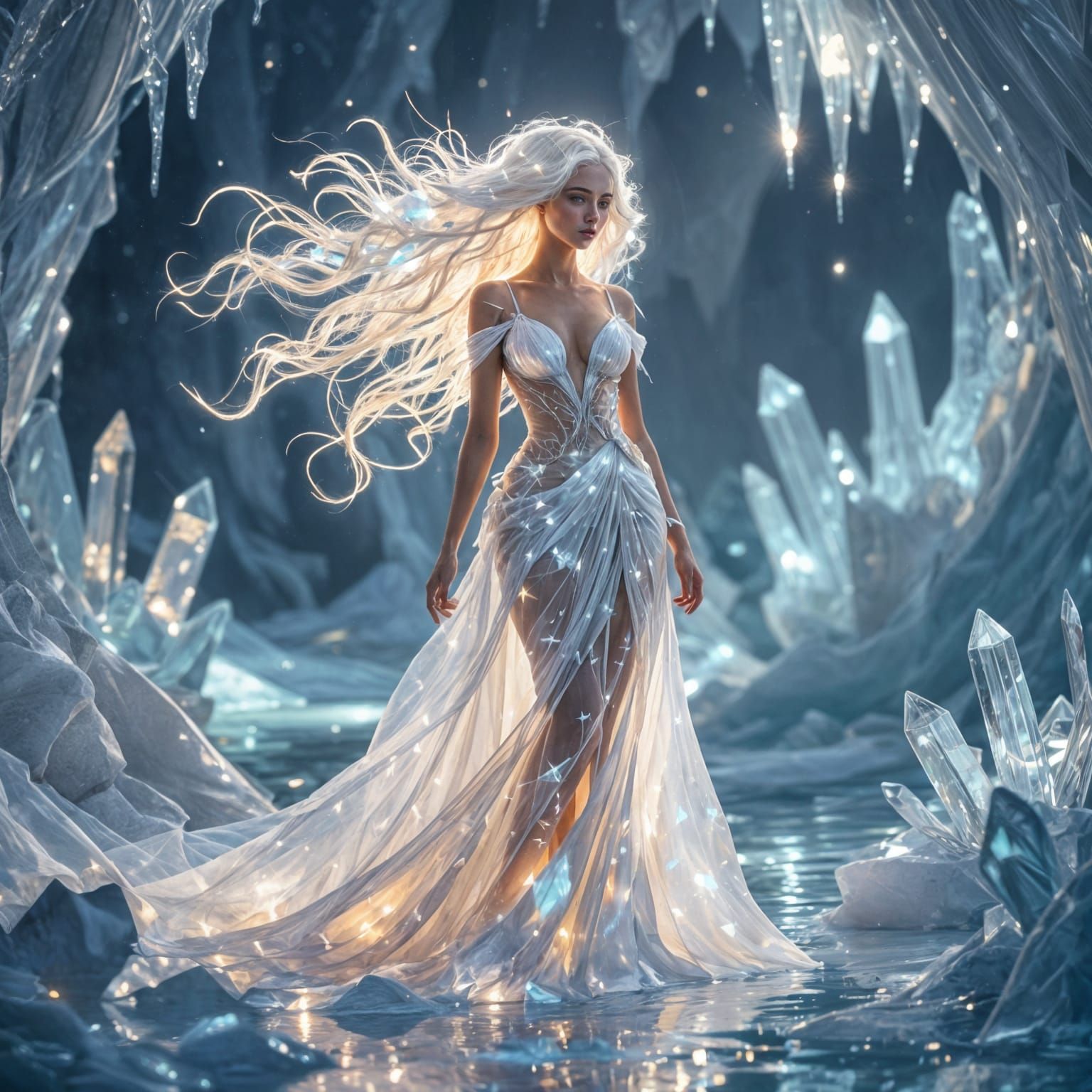 Ethereal Crystal Siren in Dreamlike Landscape