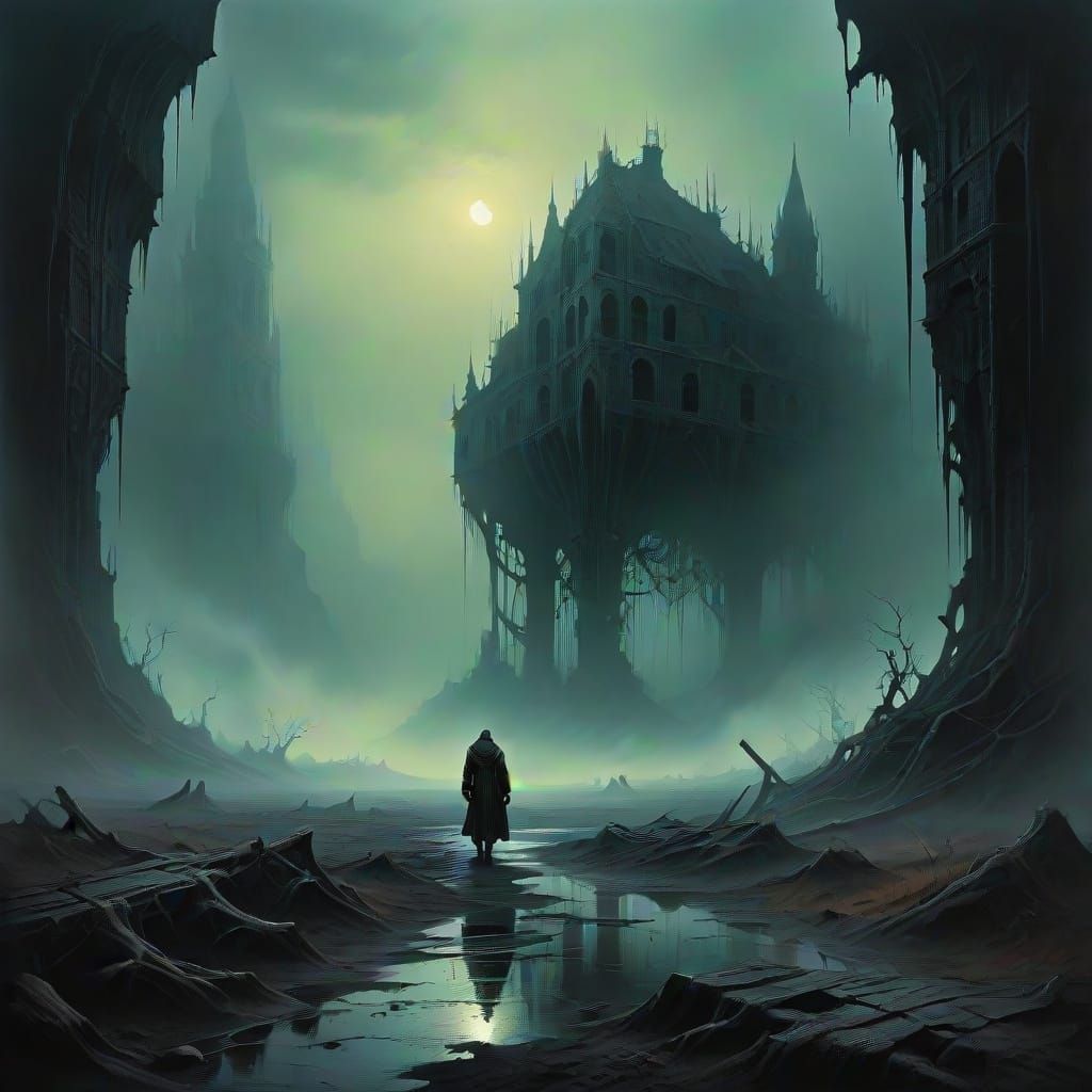 Ethereal Gothic Realm with Lonely Figure