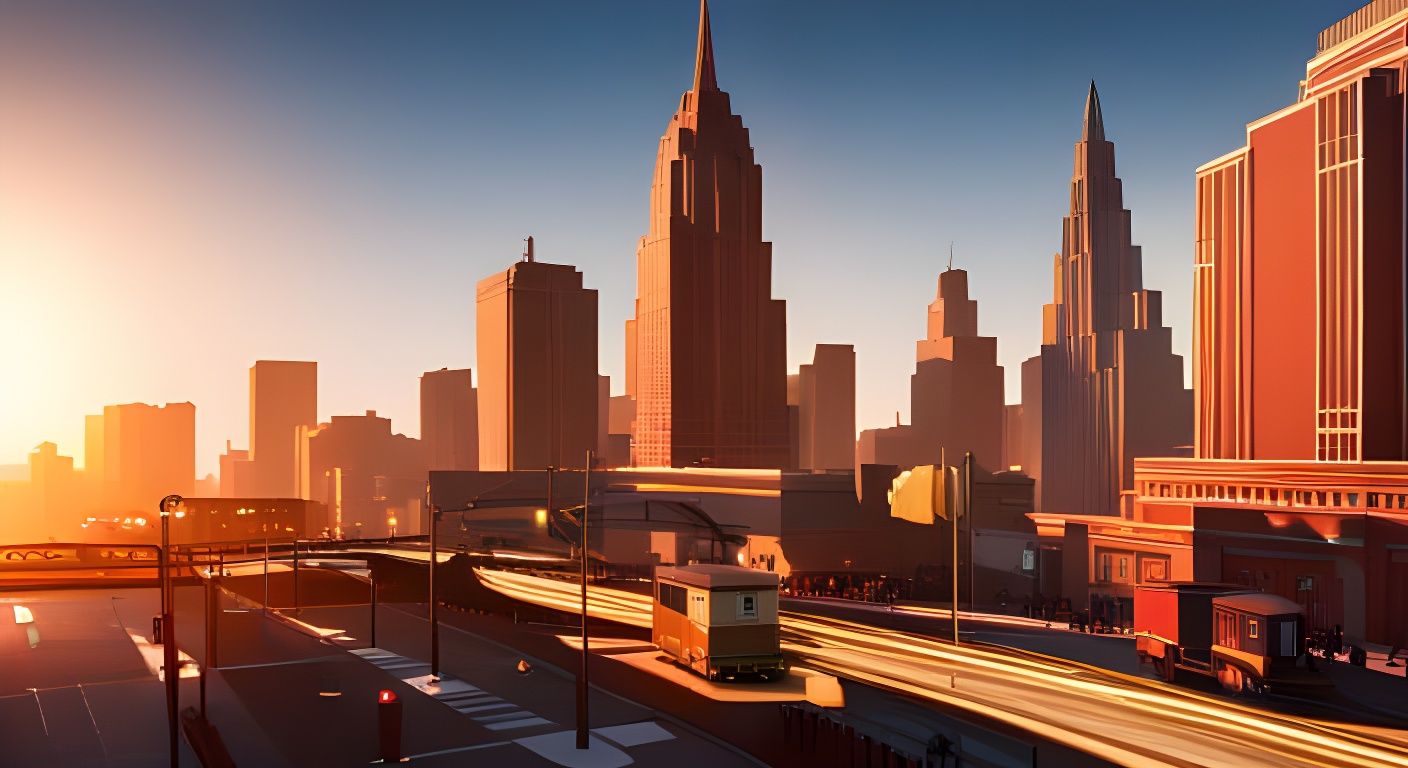1920s Art Deco City View in Golden Hour