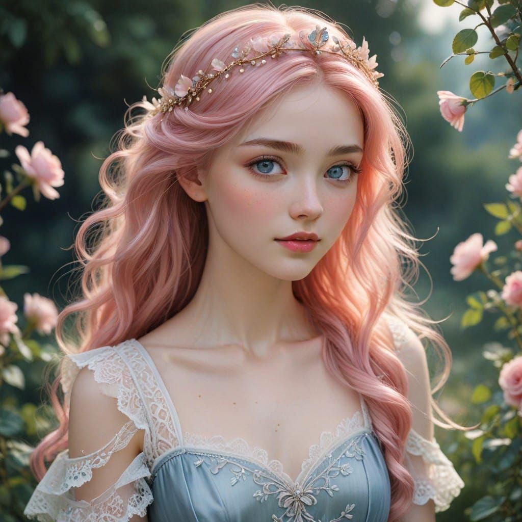 Ethereal Princess with Pink Hair and Blue Eyes