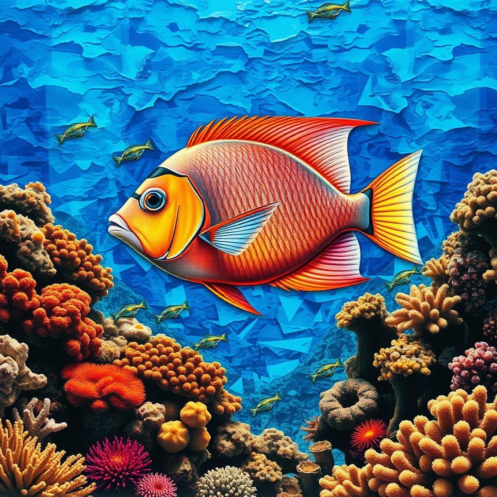 Colorful Fish in Coral Reef Collage