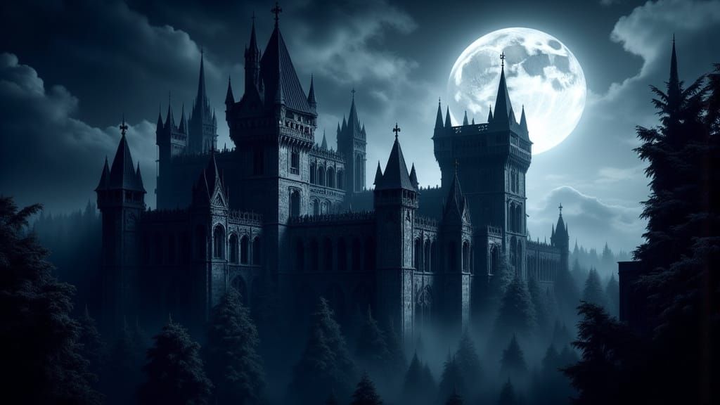 Gothic Castle Under Moonlight: Dramatic Photography
