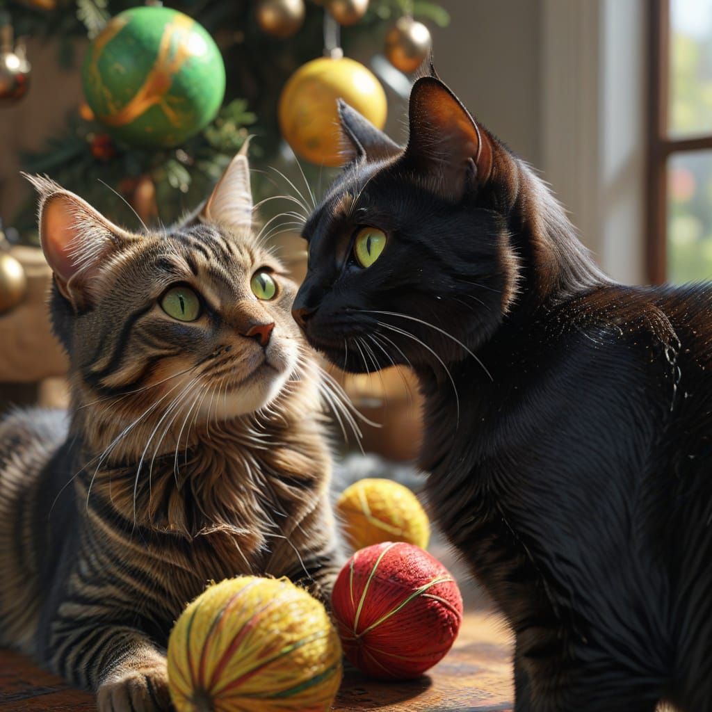 Two Cats Playfully Interacting in Detailed Digital Painting