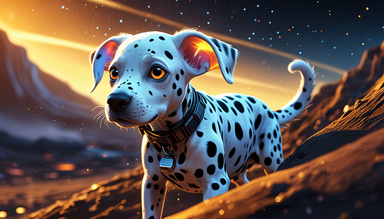 Cosmic Kawaii Puppy Surfer Soars on Golden Comet Tail