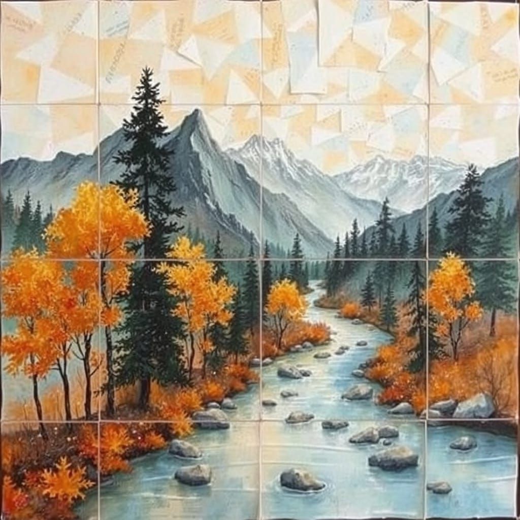 Ethereal Autumn Landscape in Mixed Media Style