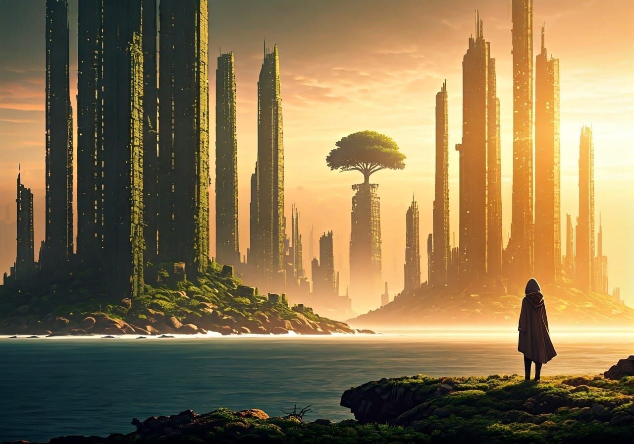 Solarpunk Cityscape at Sunset