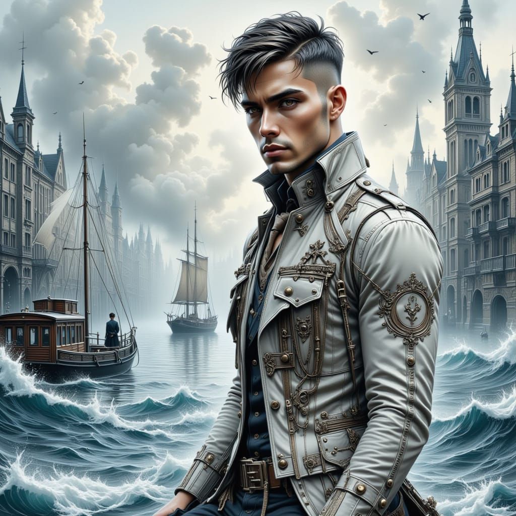 Steampunk Collage with Fantasy Overlay in Watercolor Style