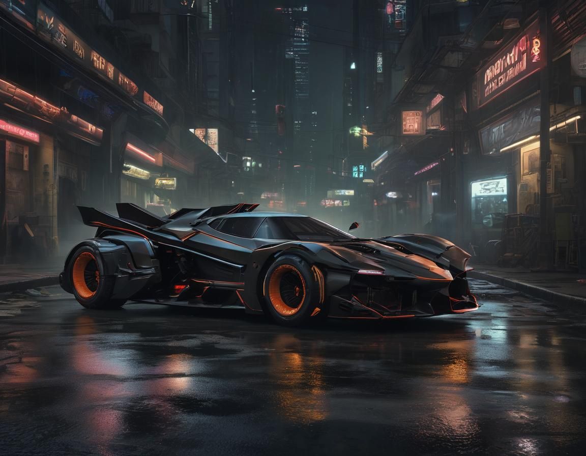 Cyberpunk Batmobile Redesign: Hyperrealistic Neon Art
