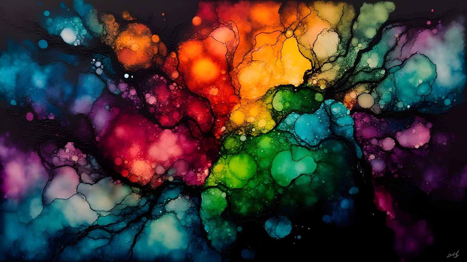 Vibrant Alcohol Inks Flowing on Black Paper