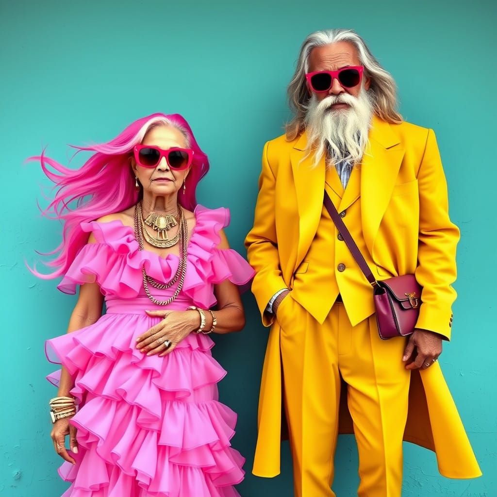 Elderly Couple with Bold Style