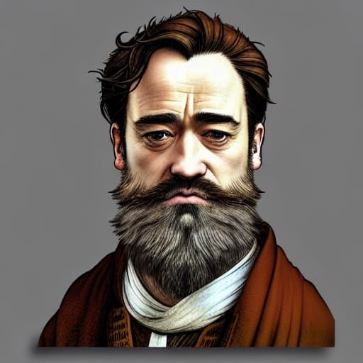 Handsome Priest in Modern Office: Impressionistic Portrait